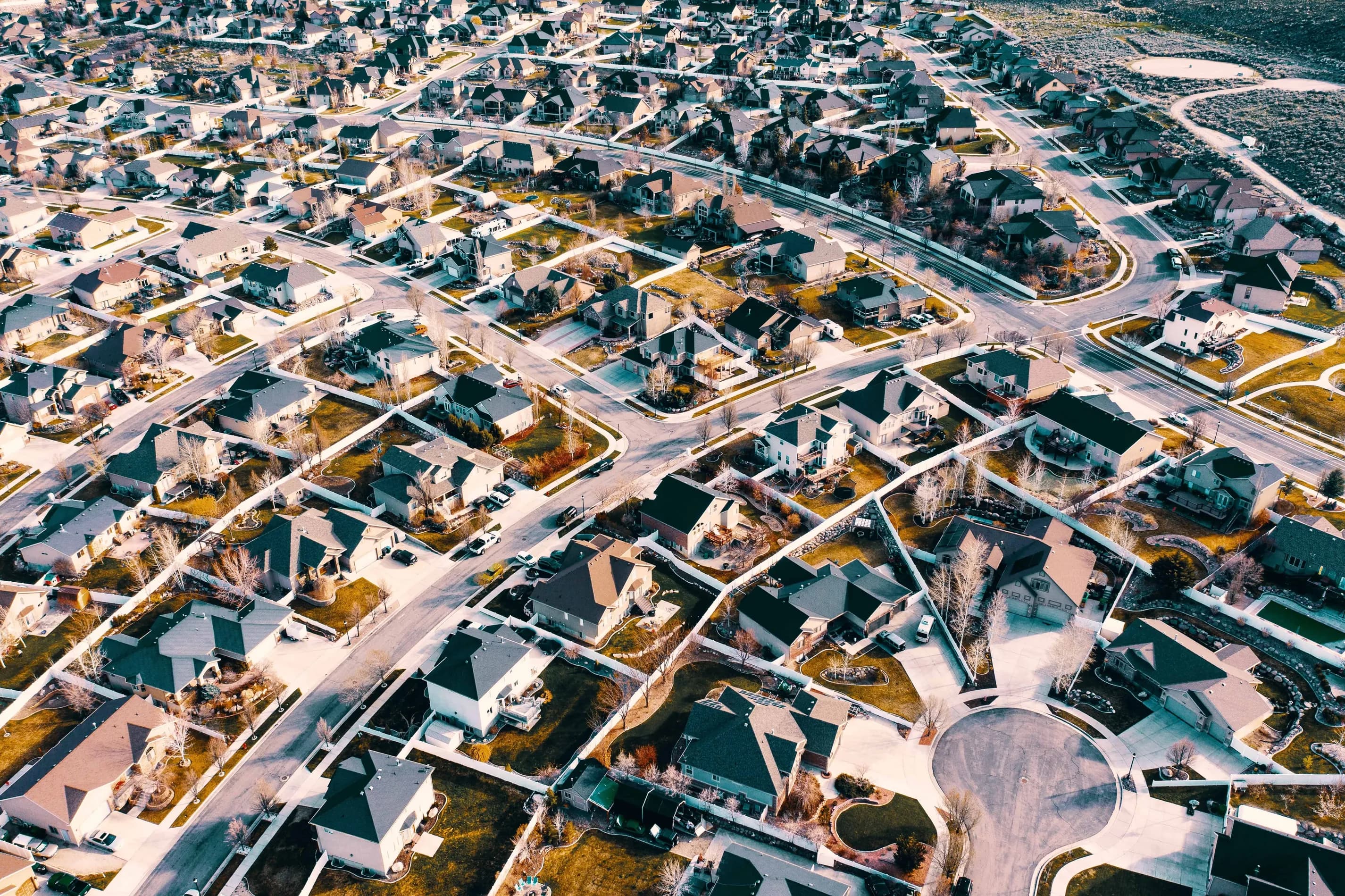 Aerial view of a residential neighborhood